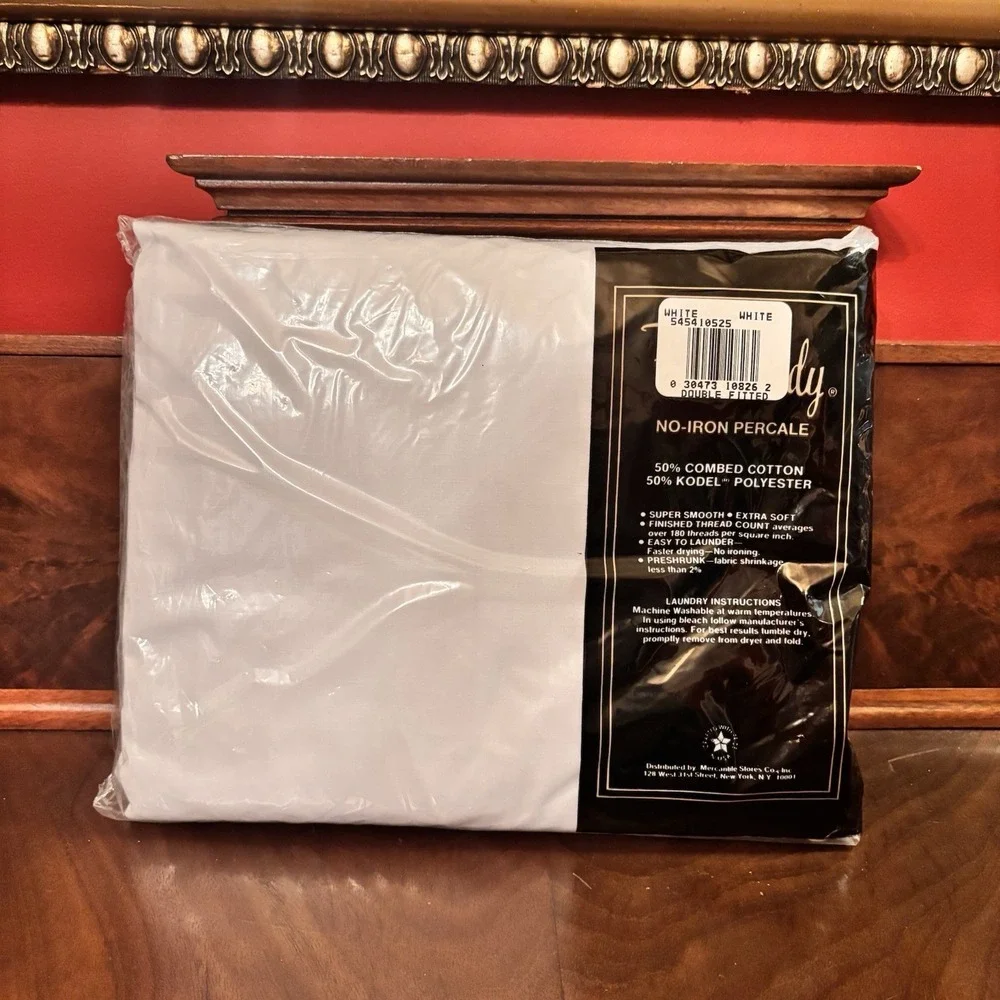 Vintage First Lady No-Iron‎ Percale Double Fitted Sheet White NOS Sealed